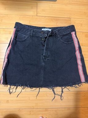 Bershka Black Denim Mini Skirt with Red and White Side Stripes